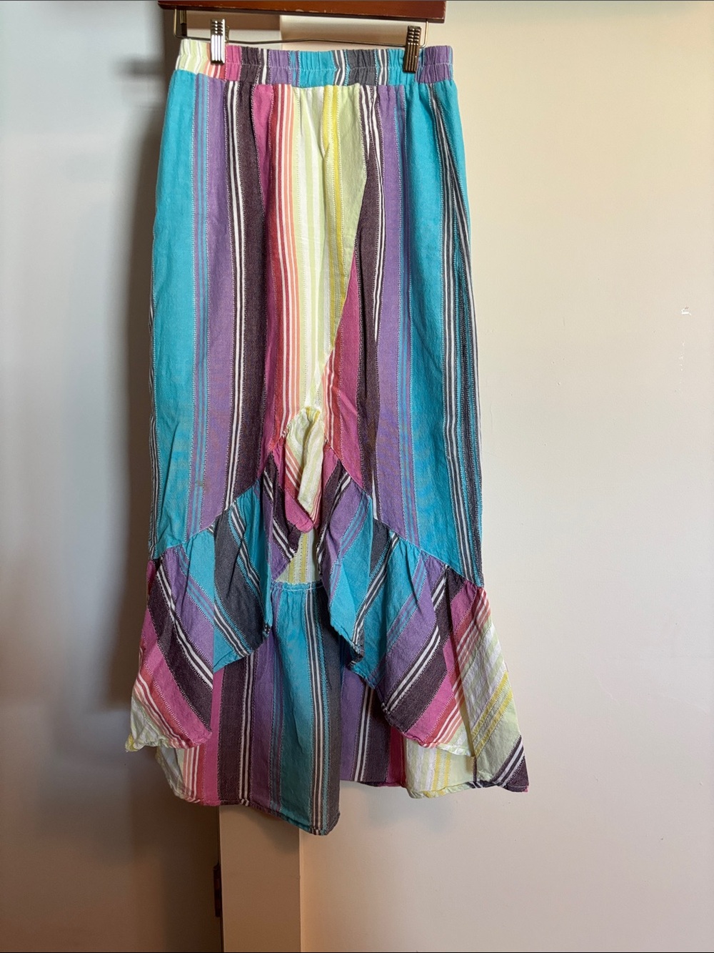 Blue Rain Multicolor Striped High-Low Ruffle Skirt